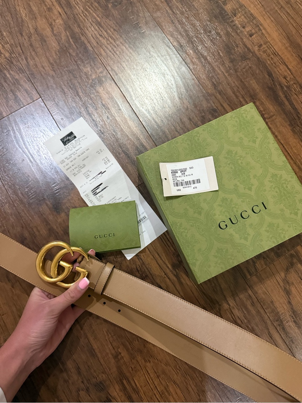 Gucci Natural Tan Leather Belt with Gold Double G Buckle